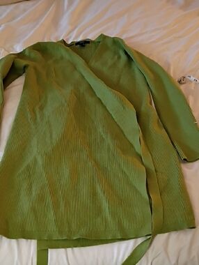 Forever 21 Green Ribbed V-Neck Wrap Sweater